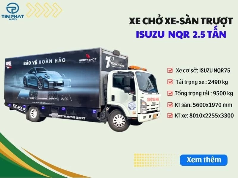 Xe Chở Xe Ô Tô-Isuzu NQR75 Thùng Kín Cánh Dơi Sàn Trượt